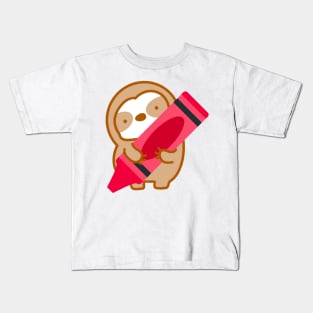 Cute Red Crayon Sloth Kids T-Shirt